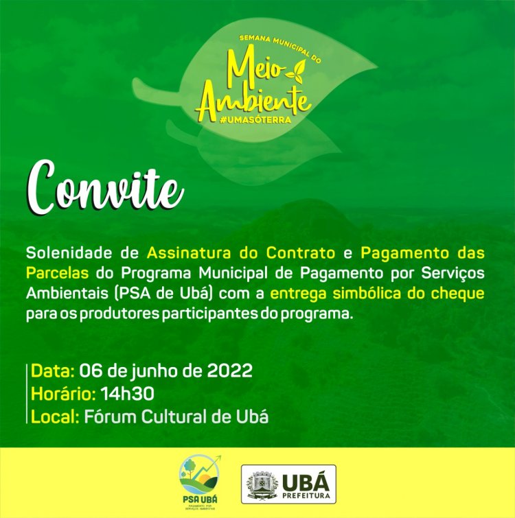 Águas de Ubá: Prefeitura realiza pagamento das parcelas do PSA