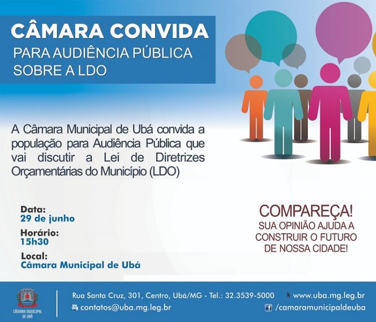 Câmara Municipal convida população para audiência pública sobre a LDO