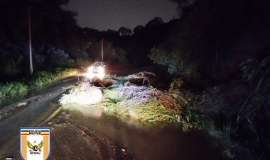 Queda de barreira com interdição parcial da pista na rodovia BR-267, Matias Barbosa para Juiz de Fora