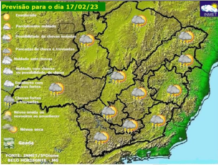 Previsão do tempo para Minas Gerais nesta sexta-feira, 17 de fevereiro