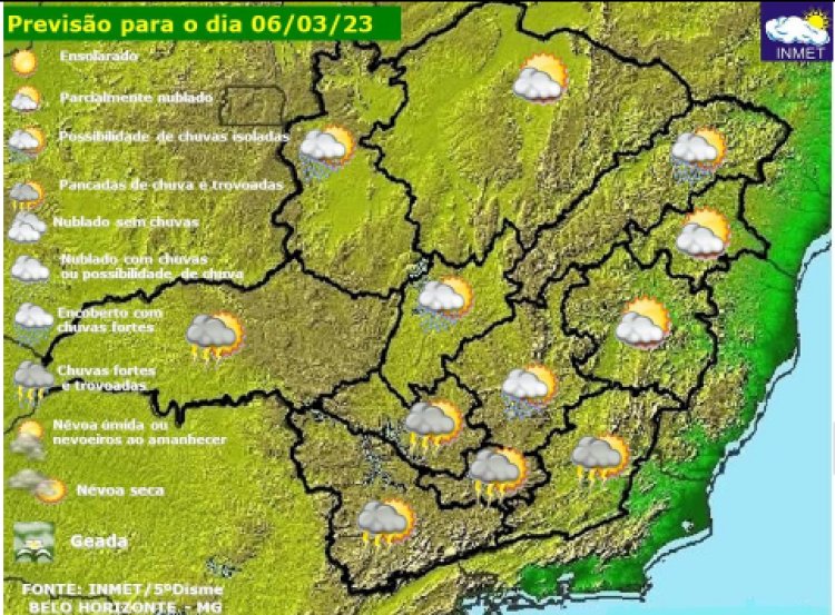 Previsão do tempo para Minas Gerais nesta segunda-feira, 6 de março