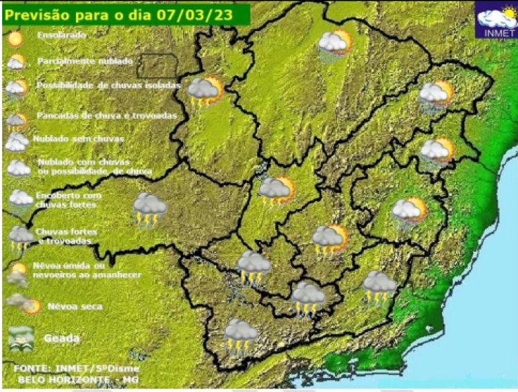 Previsão do tempo para Minas Gerais nesta terça-feira, 7 de março