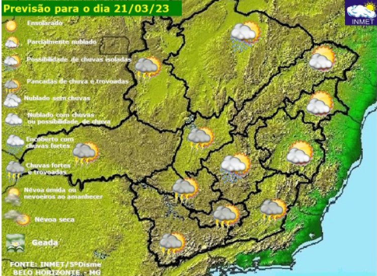 Previsão do tempo para Minas Gerais, nesta terça-feira, 21 de março