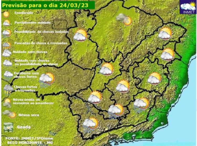 Previsão do tempo para Minas Gerais nesta sexta-feira, 24 de março