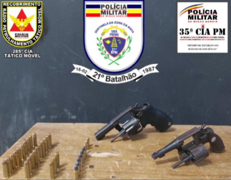 Ubá: Polícia Militar realiza prisão de indivíduos portando armas de fogo em veículo