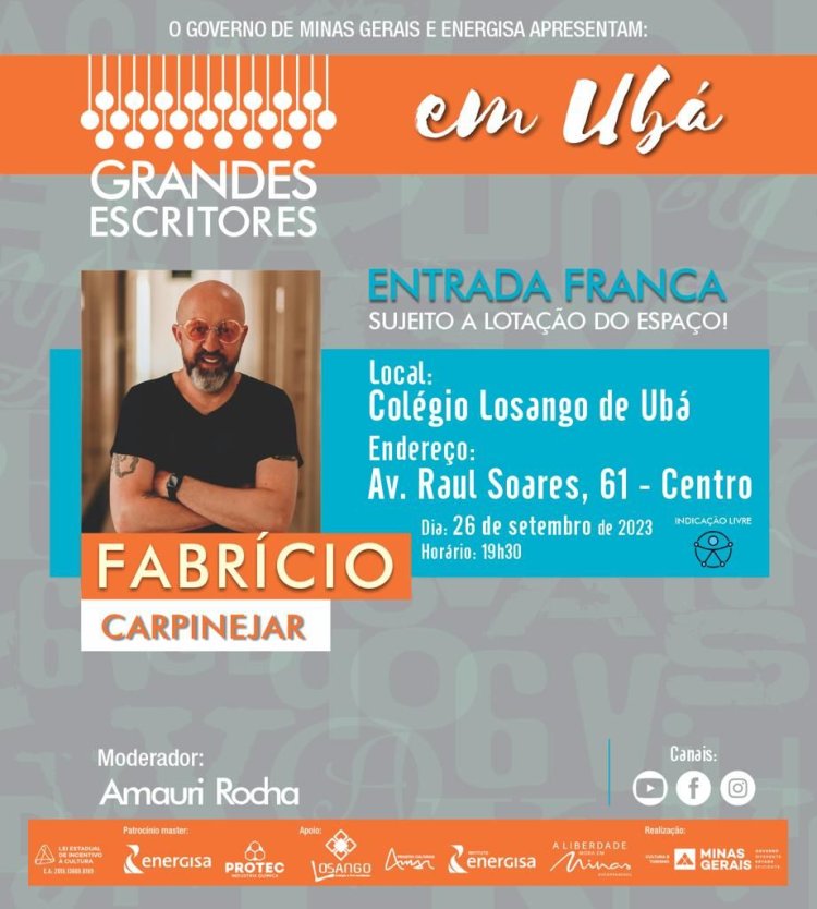 Fabrício Carpinejar é a atração em Ubá no primeiro encontro do Programa Grandes Escritores 2023