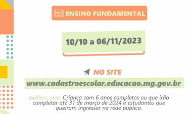 Ubá: Prazo para solicitação de vagas no Ensino Fundamental começou no dia 6/10