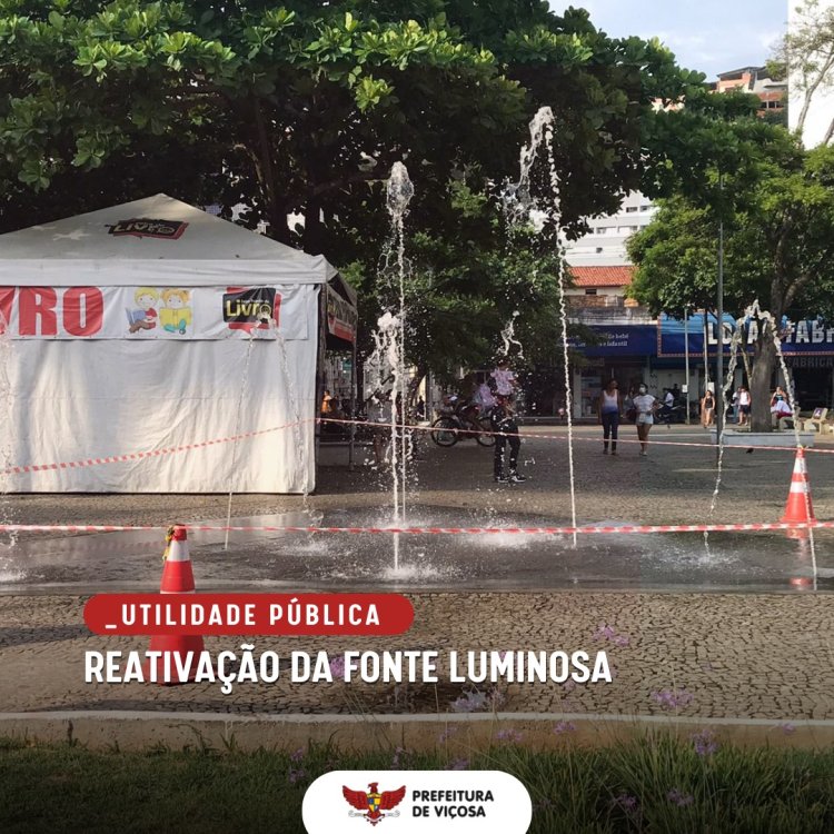 Prefeitura de Viçosa inicia os testes para a reativação da fonte luminosa da praça Silviano Brandão