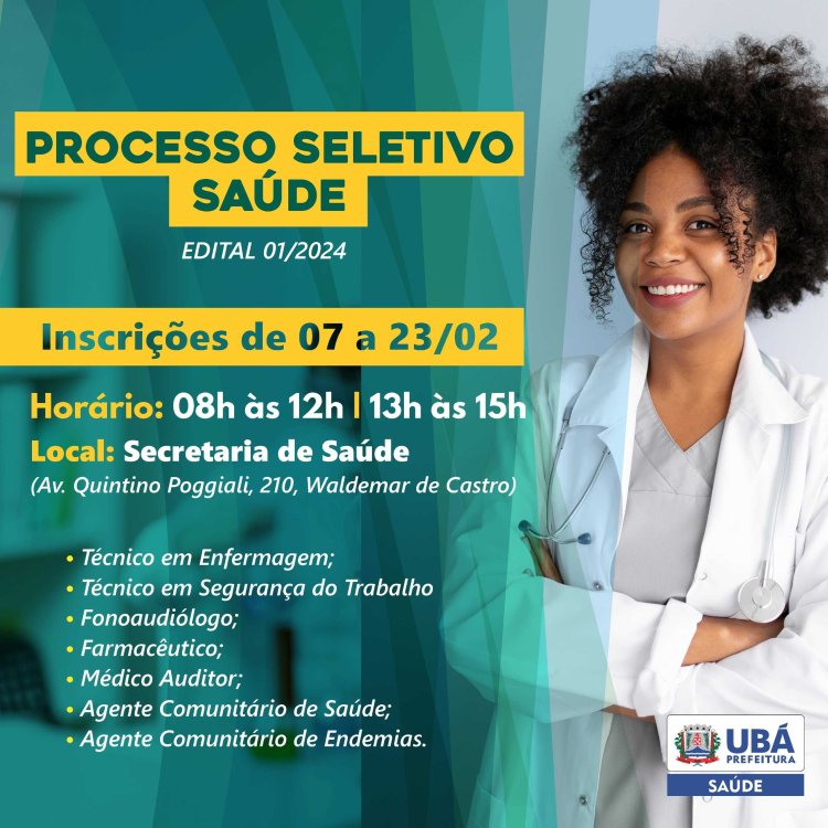 Prefeitura de Ubá divulga edital para contratação temporária para a Saúde