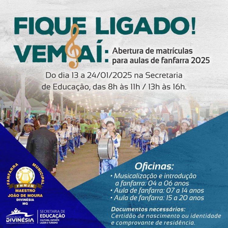 Divinésia: Fanfarra Maestro João de Moura abre inscrições para novos alunos